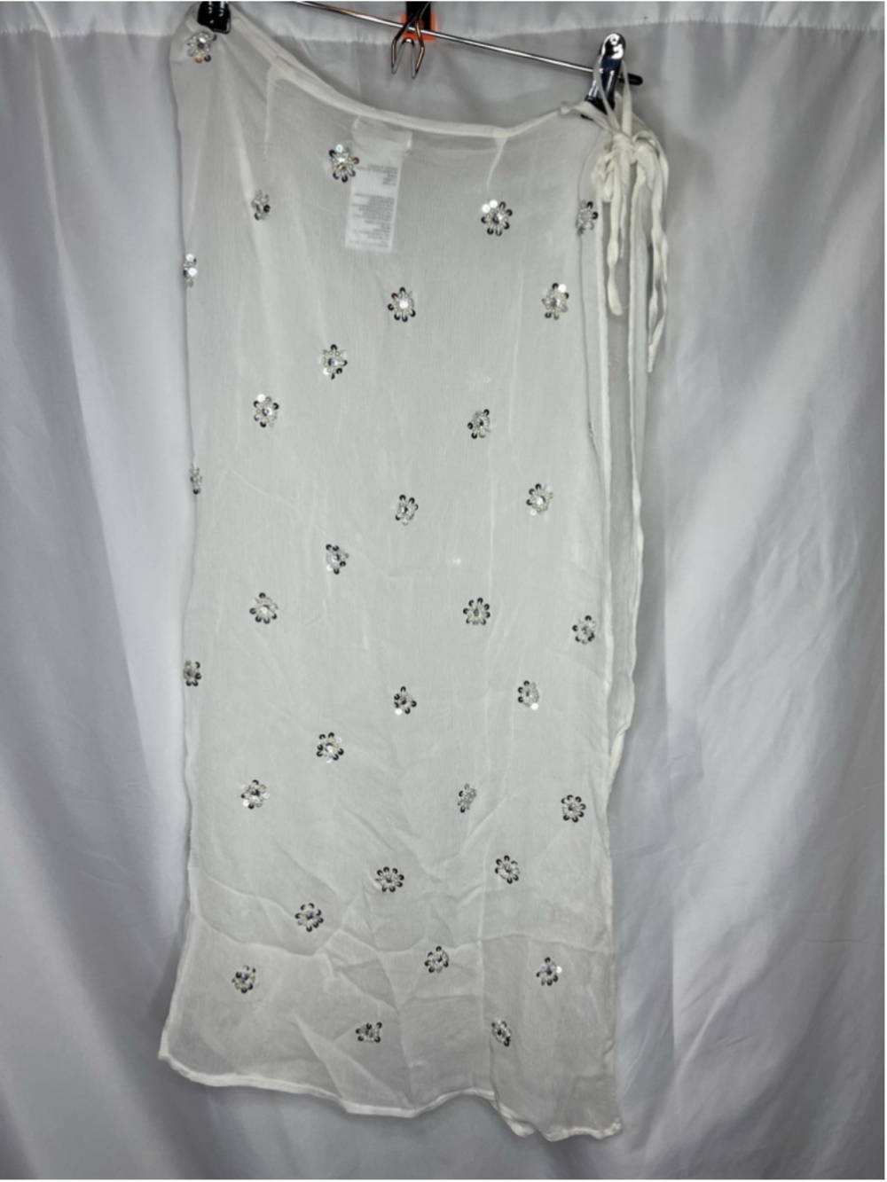 Free People Beaded Embellished Apron Sarong White One Size Sheer Cover Up Vacay - Picture 6 of 13
